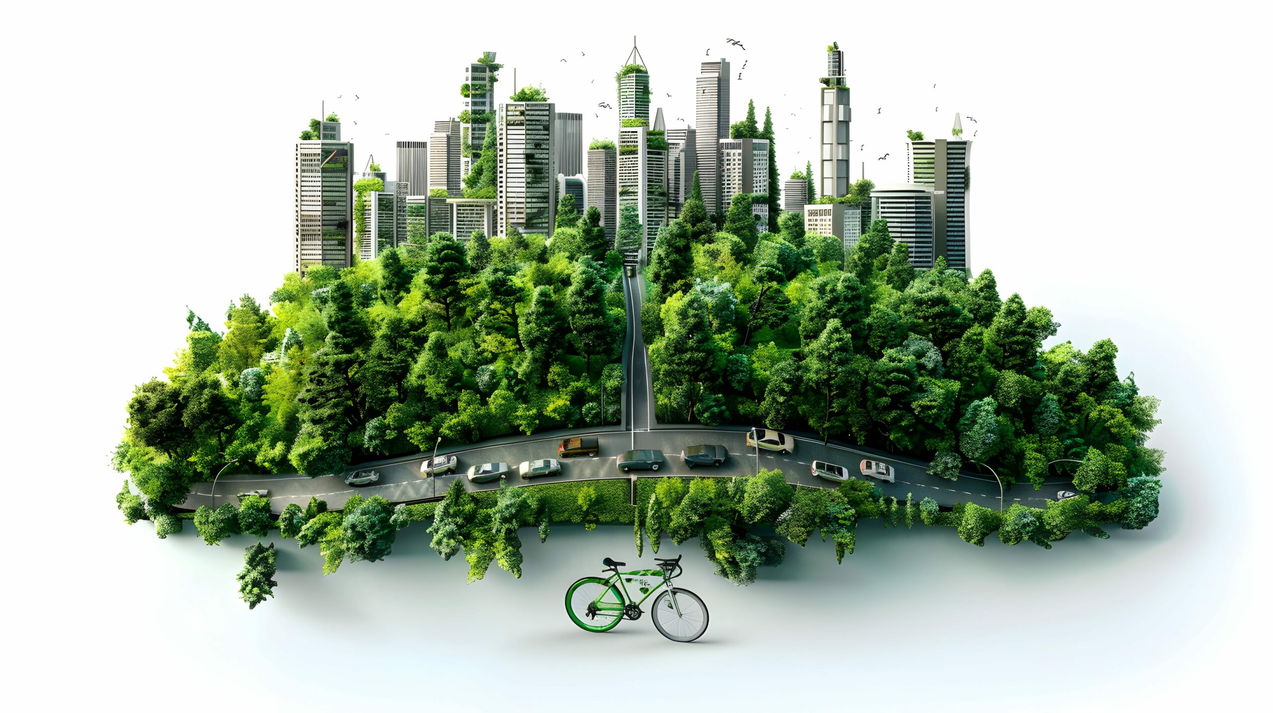 3d flat icon cityscape with tech symbols digital transformation white background concept