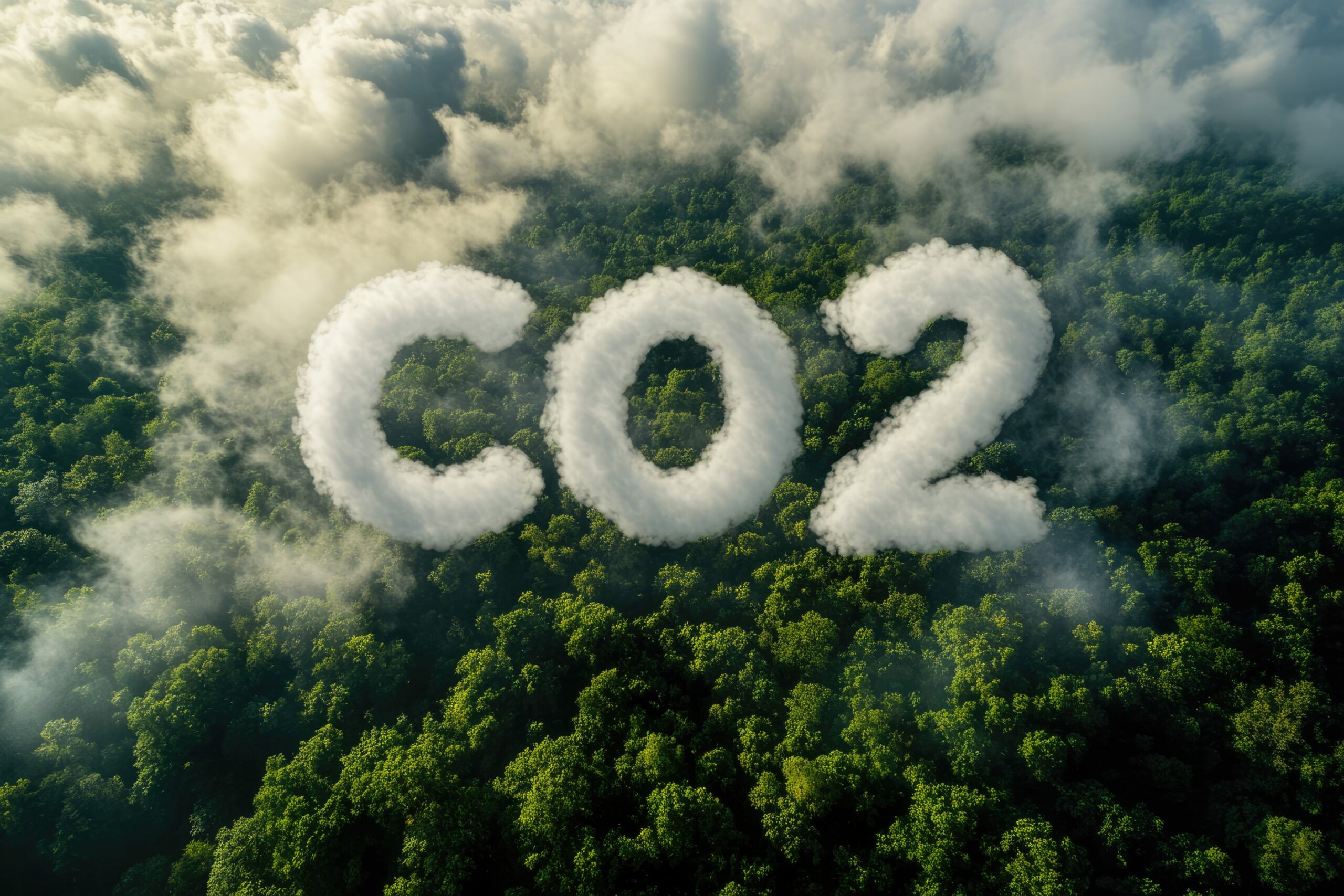 sky green forest polluted by co2 cloud pipe emissions fog carbon capture technology